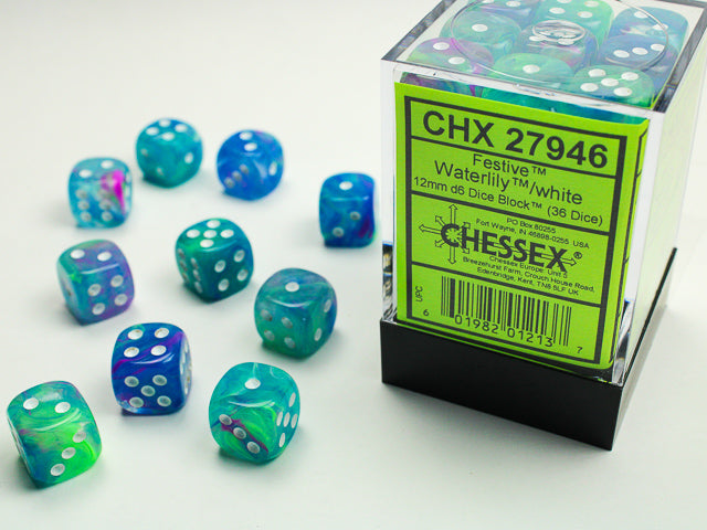 Chessex - Festive 12mm D6 Set - Waterlily/White (CHX27946)