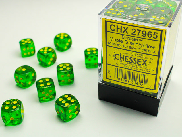 Chessex - Borealis 12mm D6 Set - Maple Green/Yellow (CHX27965)