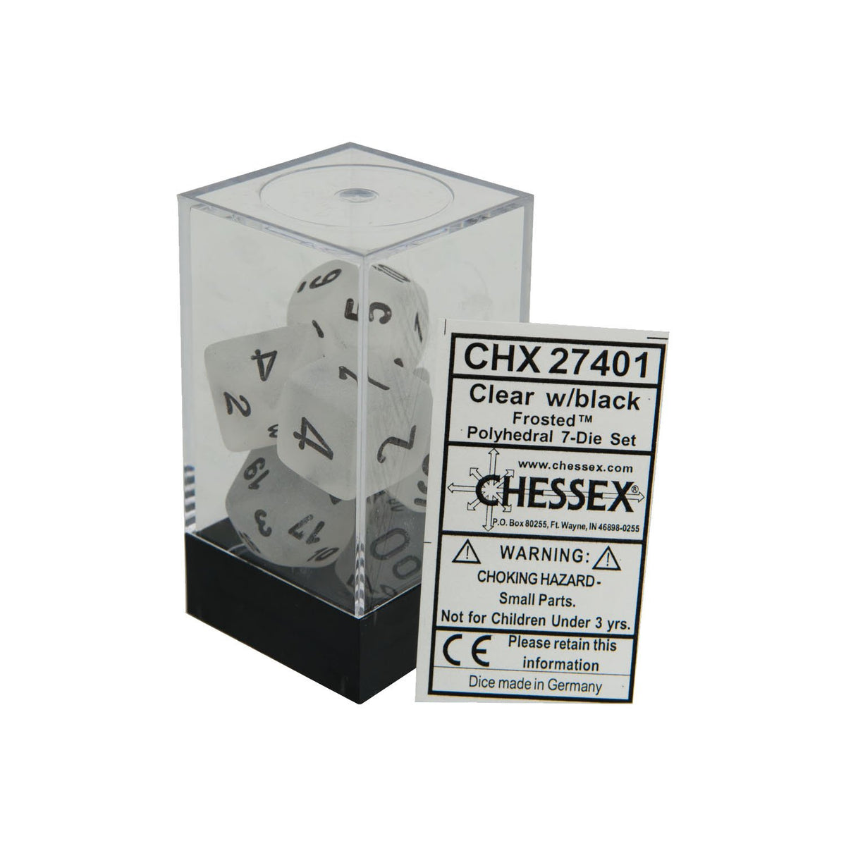 Chessex - Frosted Polyhedral 7-Die Set - Clear/Black (CHX27401)