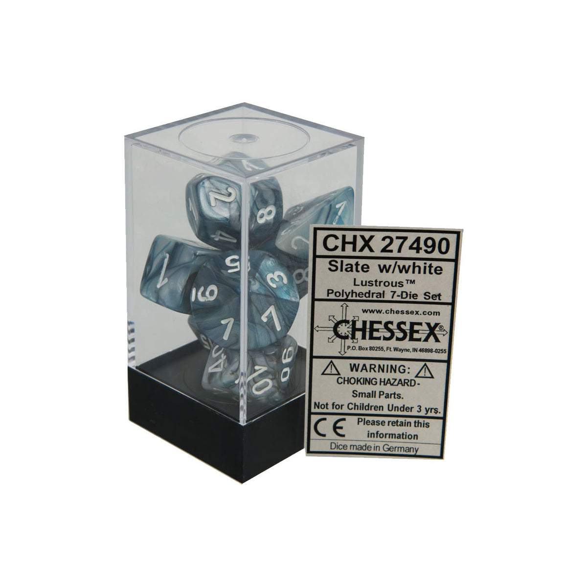 Chessex - Lustrous Polyhedral 7-Die Set - Slate/White (CHX27490)