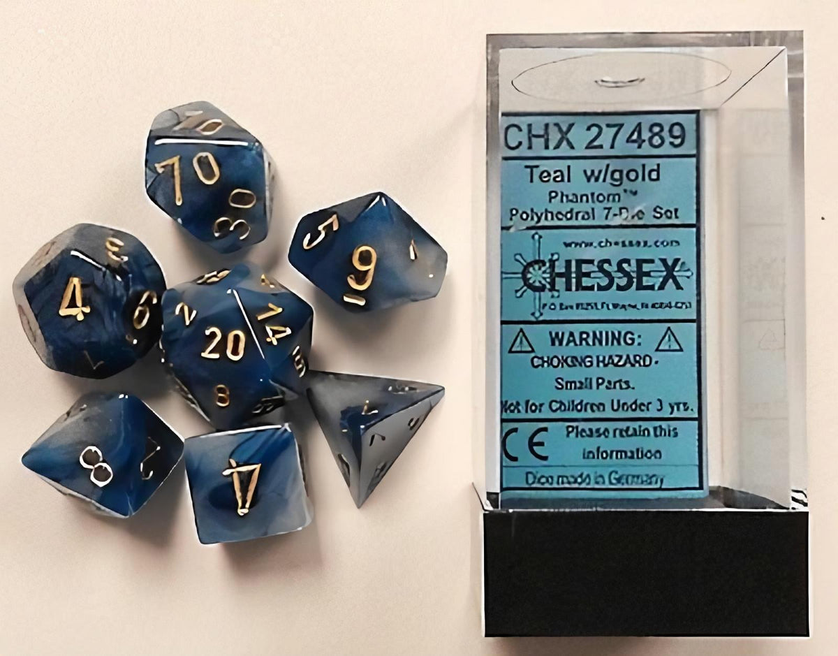 Chessex - Phantom Polyhedral 7-Die Set - Teal/Gold (CHX27489)