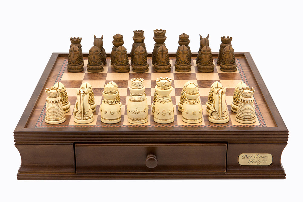 Dal Rossi 95mm Medieval Pieces on 16 Walnut Board - Chess Set