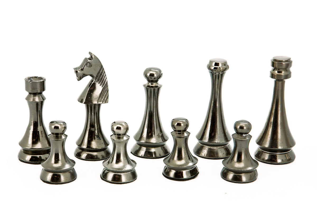 Dal Rossi Italy Chess Pieces Metal Dark Titanium and Silver 85mm Chessmen ONLY