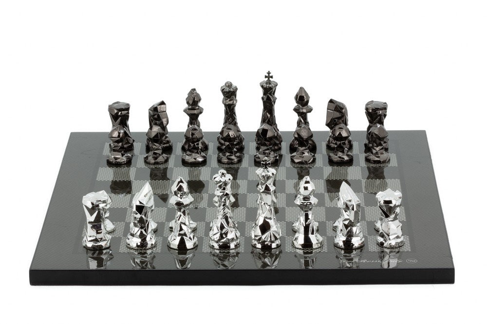 Dal Rossi - Diamond-Cut Titanium &amp; Silver 85mm &amp; 16 Carbon Fibre Chess Board