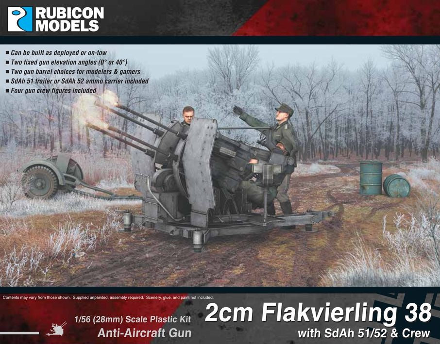Rubicon Models 2cm Flakvierling 38 with SdAh 51/52 and Crew AntiAircraft Gun