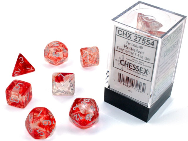 Chessex - Nebula Luminary Polyhedral 7-Die Set - Red/Silver (CHX 27554)
