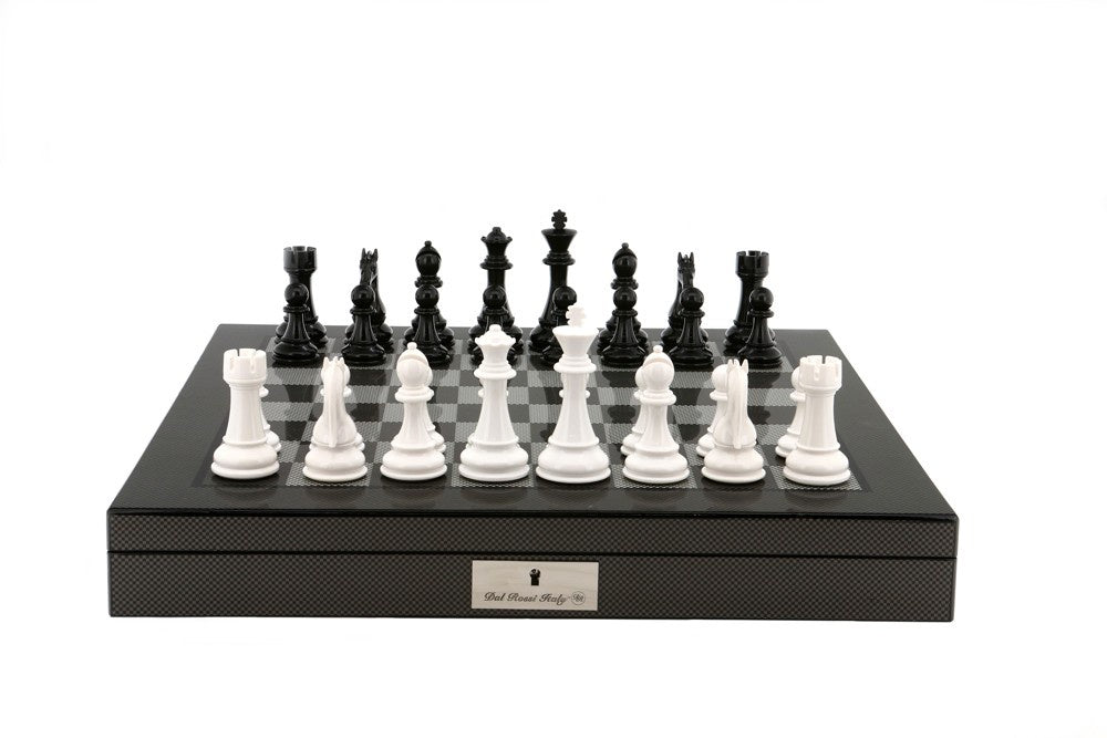 Dal Rossi Black/White Pieces Chess Set 20 Carbon Fibre Board
