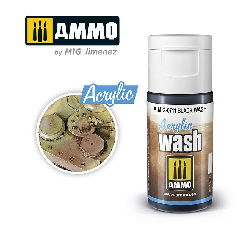 Ammo by MIG Acrylic Washes: black wash 15ml