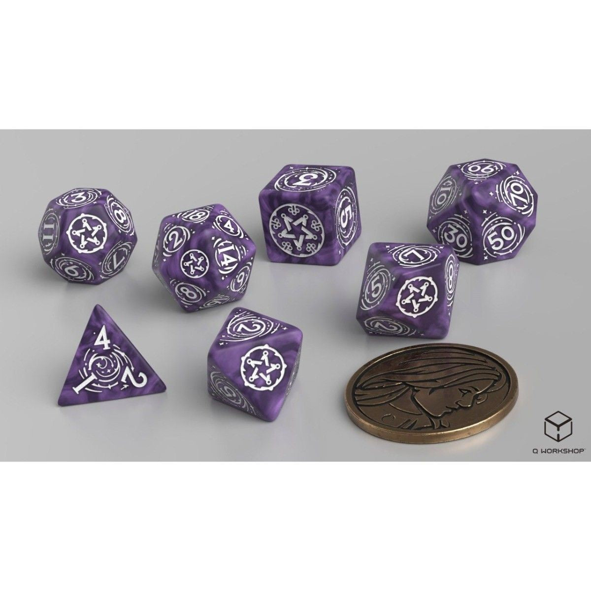 Q Workshop - The Witcher Dice Set Yennefer - Lilac and Gooseberries Dice Set with Coin