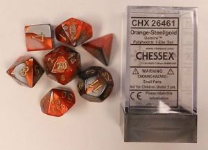 Chessex - Gemini Polyhedral 7-Die Set - Orange Steel/Gold (CHX26461)