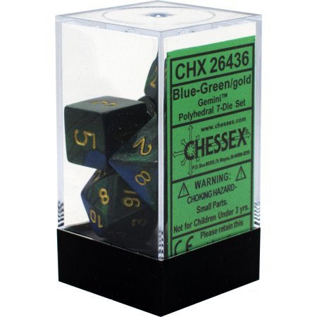 Chessex - Gemini Polyhedral 7-Die Set - Blue Green/Gold (CHX26436)