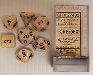 Chessex - Marble Polyhedral 7-Die Set - Ivory/Black (CHX27402)