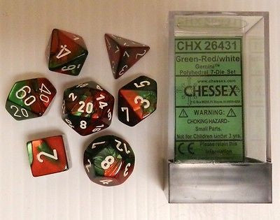 Chessex - Gemini Polyhedral 7-Die Set - Green Red/White (CHX26431)