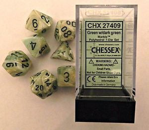Chessex - Marble Polyhedral 7-Die Set - Green/Dark (CHX27409)