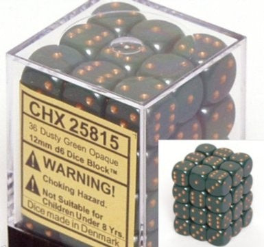 Chessex - Opaque 12mm D6 Set - Dusty Green/Copper (CHX25815)