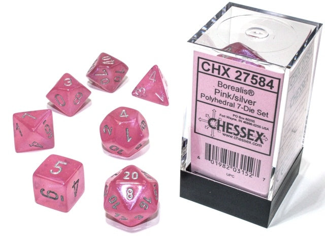Chessex - Borealis Luminary Polyhedral 7-Die Set - Pink/Silver (CHX27584)
