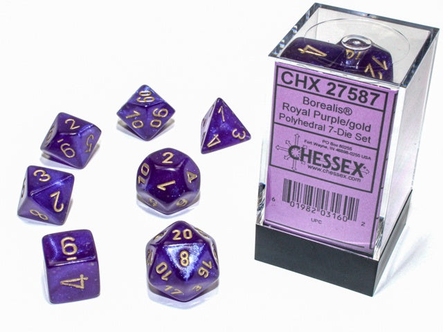 Chessex - Borealis Luminary Polyhedral 7-Die Set - Royal Purple/Gold (CHX27587)
