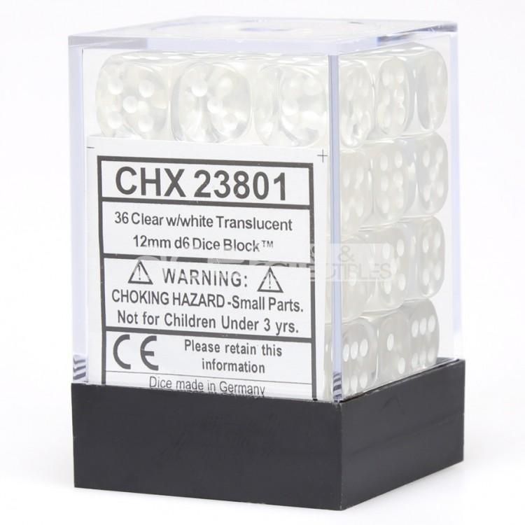 Chessex - Translucent 12mm D6 Set - Clear/White (CHX23801)