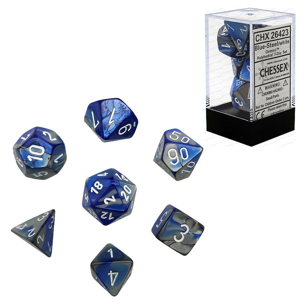 Chessex - Gemini Polyhedral 7-Die Set - Blue Steel/White (CHX26423)