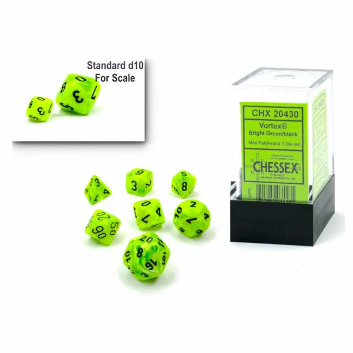 Chessex - Vortex Mini Bright Green/Black 7-Die Set (CHX 20430)