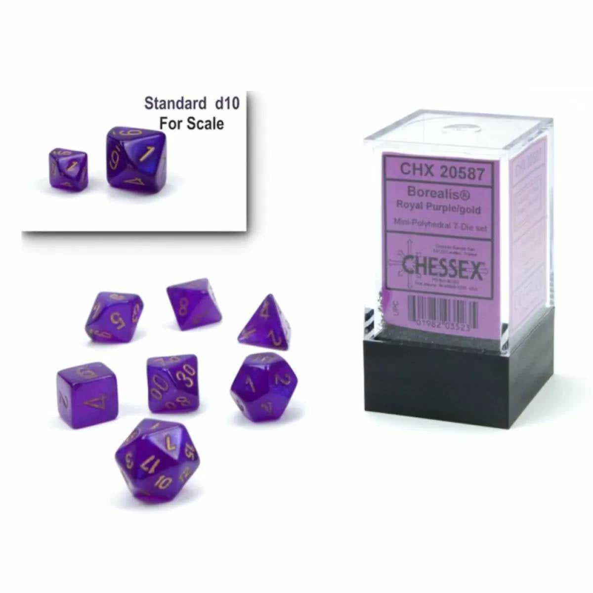 Chessex - Borealis Mini Royal Purple/Gold Luminary 7-Die Set (CHX 20587)