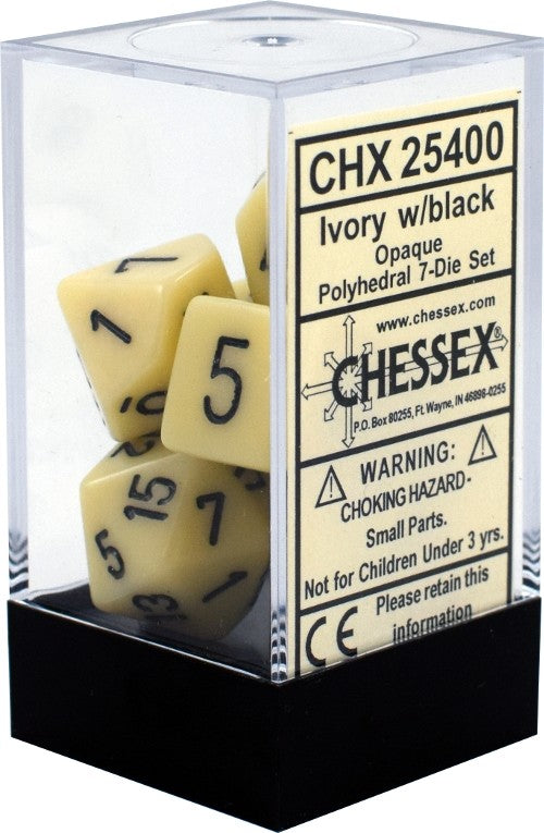 Chessex - Opaque Polyhedral 7-Die Set - Ivory/Black (CHX25400)