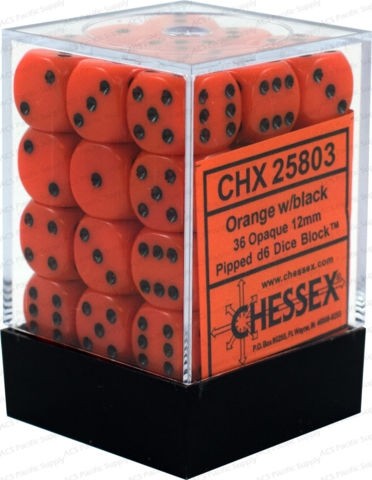 Chessex - Opaque 12mm D6 Set - Orange/Black (CHX25803)