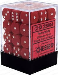 Chessex - Opaque 12mm D6 Set - Red/White (CHX25804)