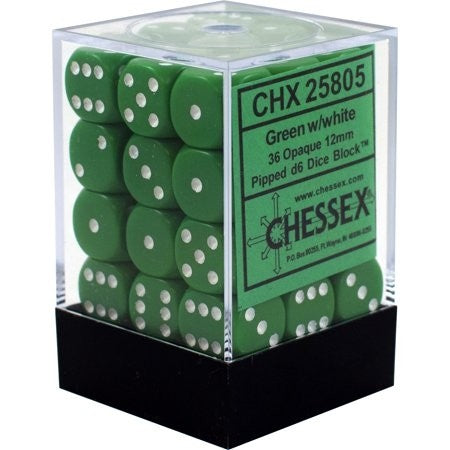 Chessex - Opaque 12mm D6 Set - Green/White (CHX25805)