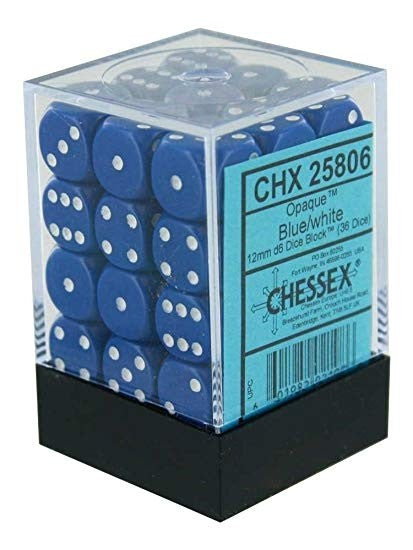 Chessex - Opaque 12mm D6 Set - Blue/White (CHX25806)