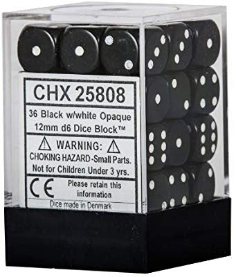 Chessex - Opaque 12mm D6 Set - Black/White (CHX25808)