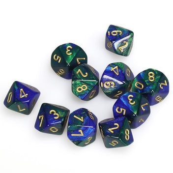 Chessex - Gemini Polyhedral Blue-Green/Gold Set of Ten d10s - CHX 26236