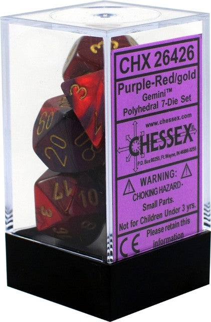 Chessex - Gemini Polyhedral 7-Die Set - Purple Red/Gold (CHX26426)