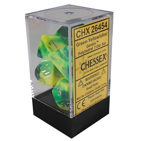 Chessex - Gemini Polyhedral 7-Die Set - Green Yellow/Silver (CHX26454)