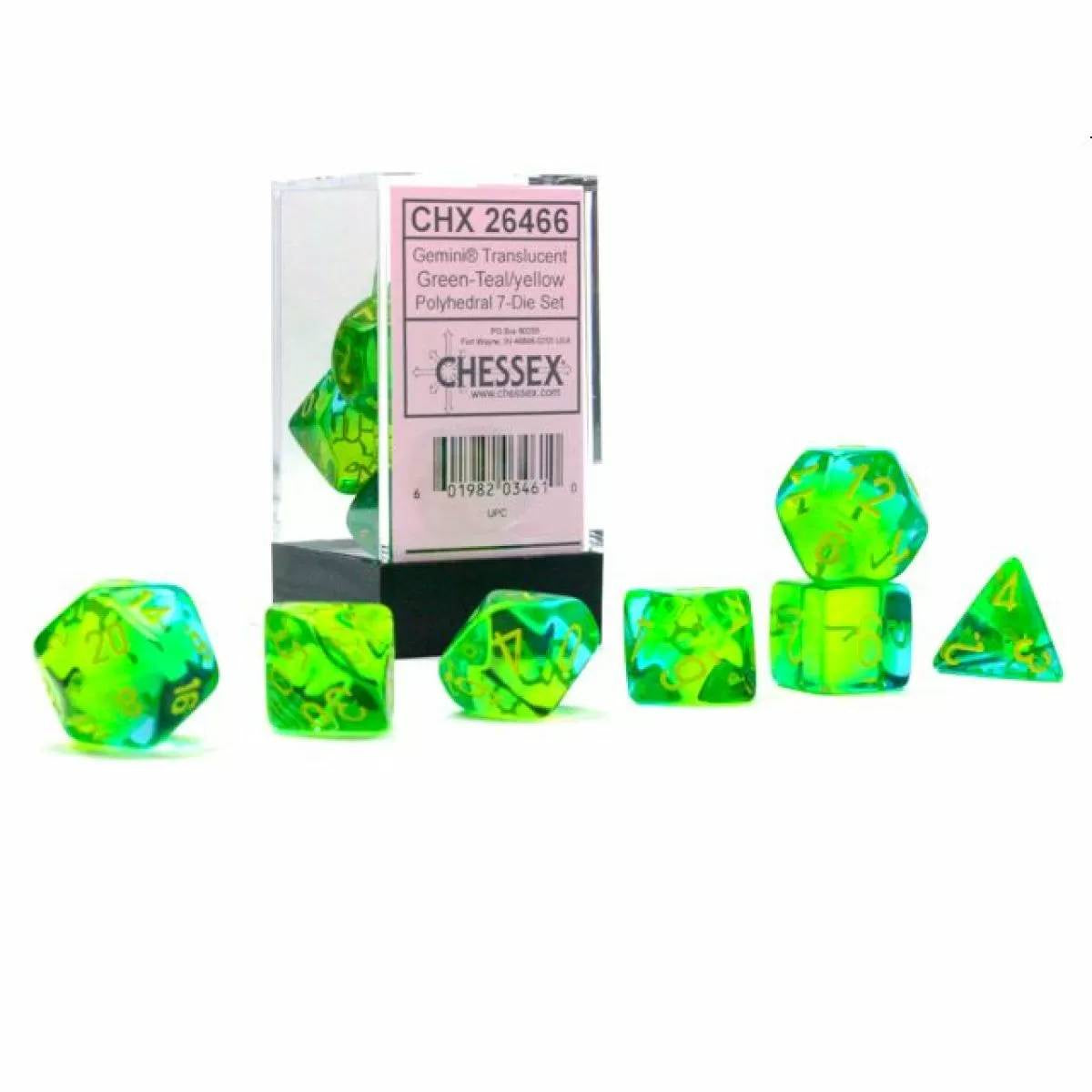Chessex - Gemini Translucent Green-Teal/Yellow Luminary 7-Die Set CHX 26466