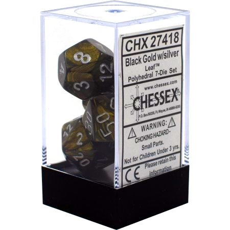 Chessex - Leaf Polyhedral 7-Die Set - Black Gold/Silver (CHX27418)