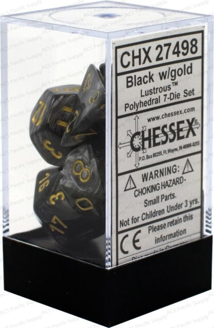 Chessex - Lustrous Polyhedral 7-Die Set - Black/Gold (CHX27498)