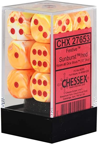 Chessex - Festive 16mm D6 Set - Sunburst/Red (CHX27653)