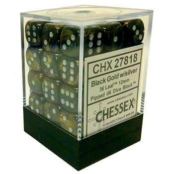 Chessex - Leaf 12mm D6 Set - Black Gold/Silver (CHX27818)