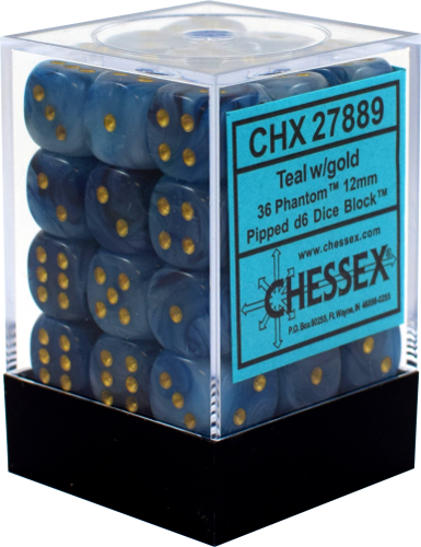 Chessex - Phantom 12mm D6 Set - Teal/Gold (CHX27889)
