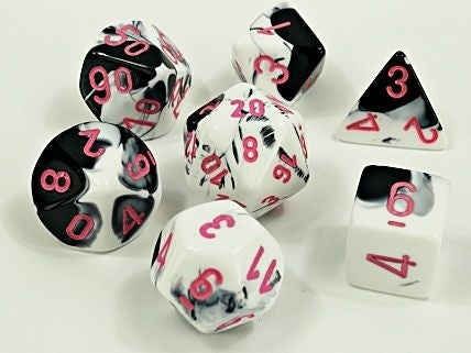 Chessex - Gemini Polyhedral 7-Die Set - Black-White/Pink (CHX30043)