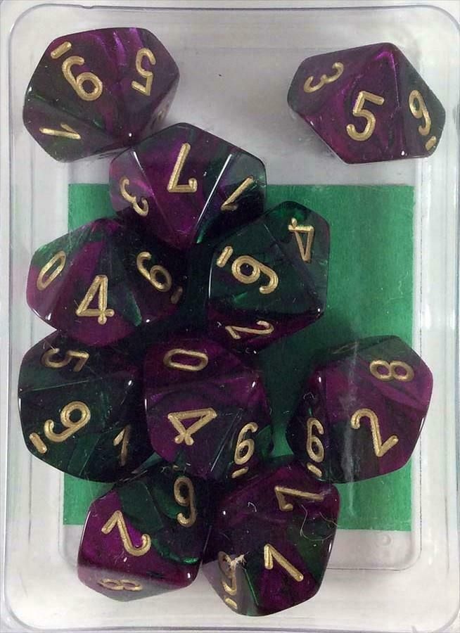 Chessex - Gemini Polyhedral D10 Set - Green-Purple/Gold (CHX26234)