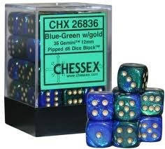 Chessex - Gemini 12mm D6 Set - Blue Green/Gold (CHX26836)