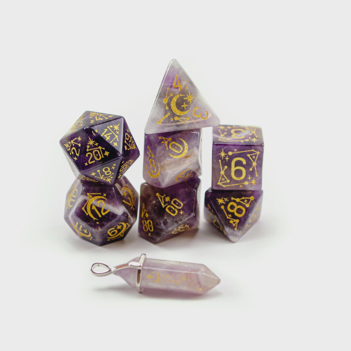 Level Up Dice - Constellation Amethyst Gold Polyhedral Dice Set