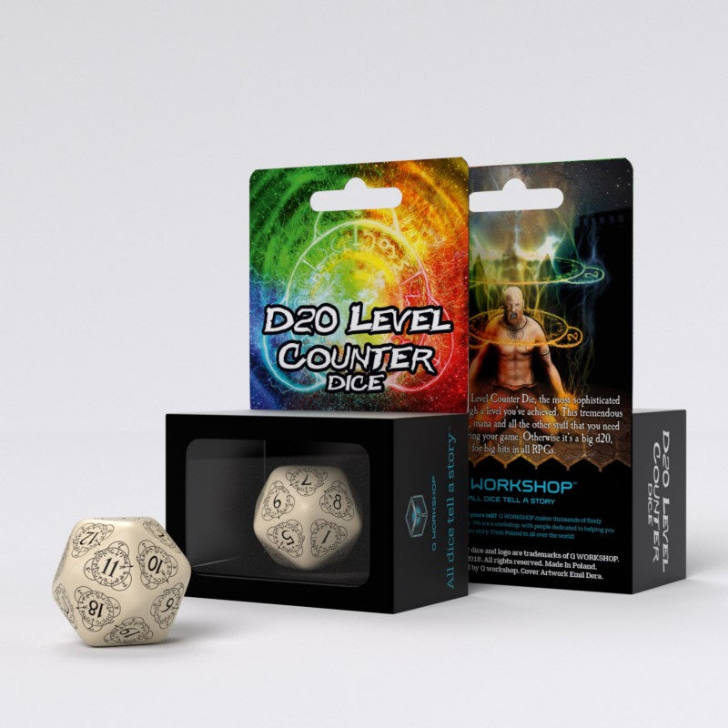 Q Workshop - D20 Beige and Black Card Game Level Counter