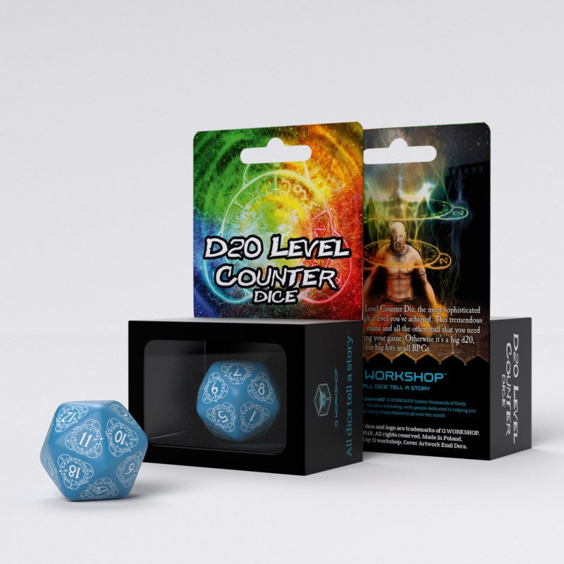 Q Workshop - D20 Blue and White Card Game Level Counter