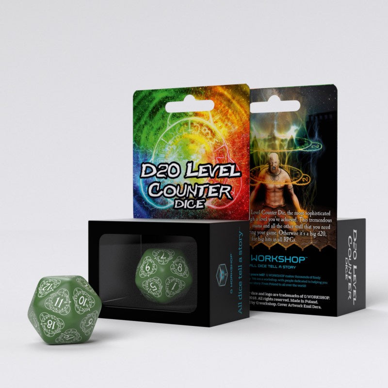 Q Workshop - D20 Green and White Card Game Level Counter