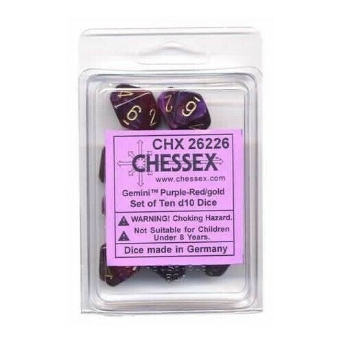 Chessex - Gemini Polyhedral D10 Set - Purple-Red/Gold (CHX26226)