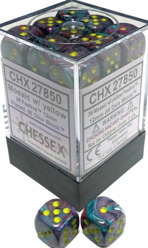 Chessex - Festive 12mm d6 Block - Mosaic/Yellow (CHX27850)