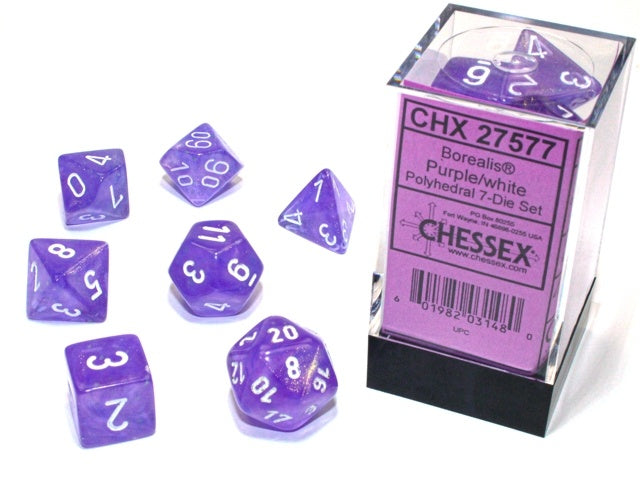 Chessex - Borealis Luminary Polyhedral 7-Die Set - Purple/White (CHX27577)